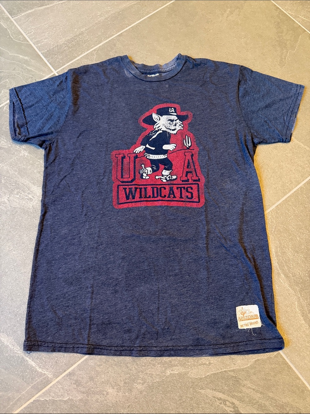 Original Retro Brand Navy Blue USA Wildcats Short Sleeve Tee with Red Graphic